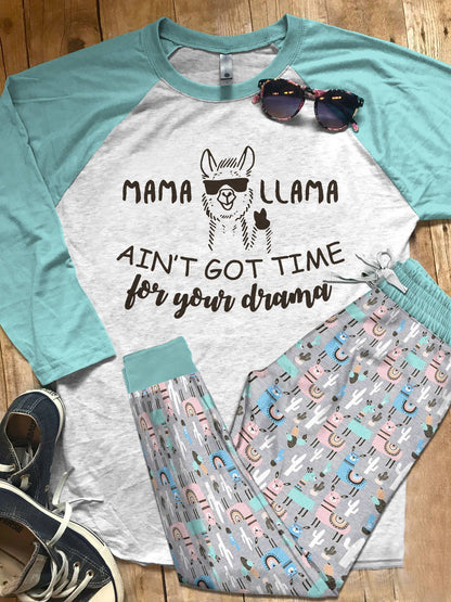 Llama Blue Awesome Pajama Set |Sleepwear Pjs Sets | Raglan Shirt Pants Set