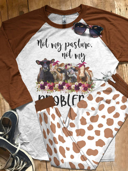 Cow Brown Nice Pajama Set |Sleepwear Pjs Sets | Raglan Shirt Pants Set