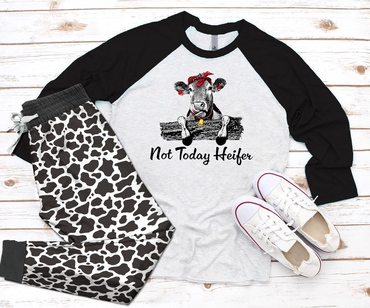 Cow Set Not Today Pajama Set |Sleepwear Pjs Sets | Raglan Shirt Pants Set