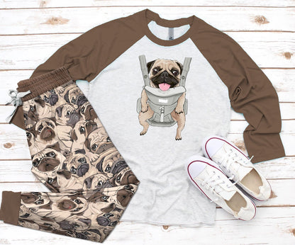 Baby Pug Brown Awesome Pajama Set |Sleepwear Pjs Sets | Raglan Shirt Pants Set