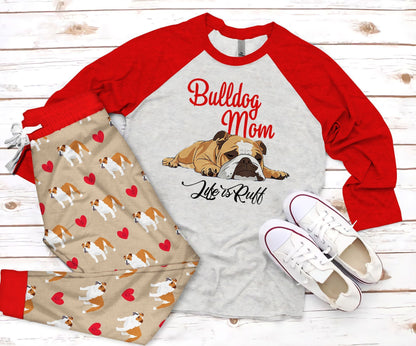 Bulldog Ruff Pajama Set |Sleepwear Pjs Sets | Raglan Shirt Pants Set