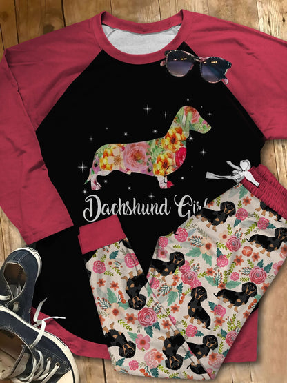 Dachshund Dachshund Girl Pajama Set |Sleepwear Pjs Sets | Raglan Shirt Pants Set