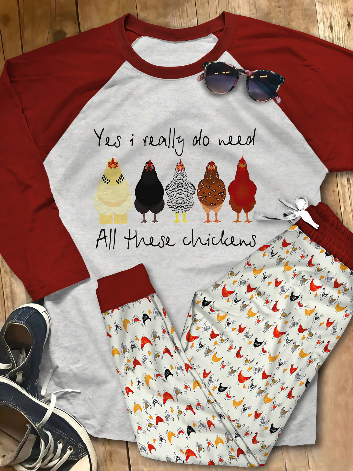 Chicken Set Need Chicken Pajama Set |Sleepwear Pjs Sets | Raglan Shirt Pants Set