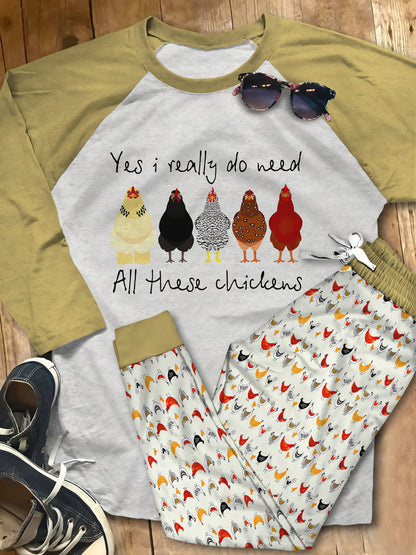 Chicken Set Need Chicken Pajama Set |Sleepwear Pjs Sets | Raglan Shirt Pants Set