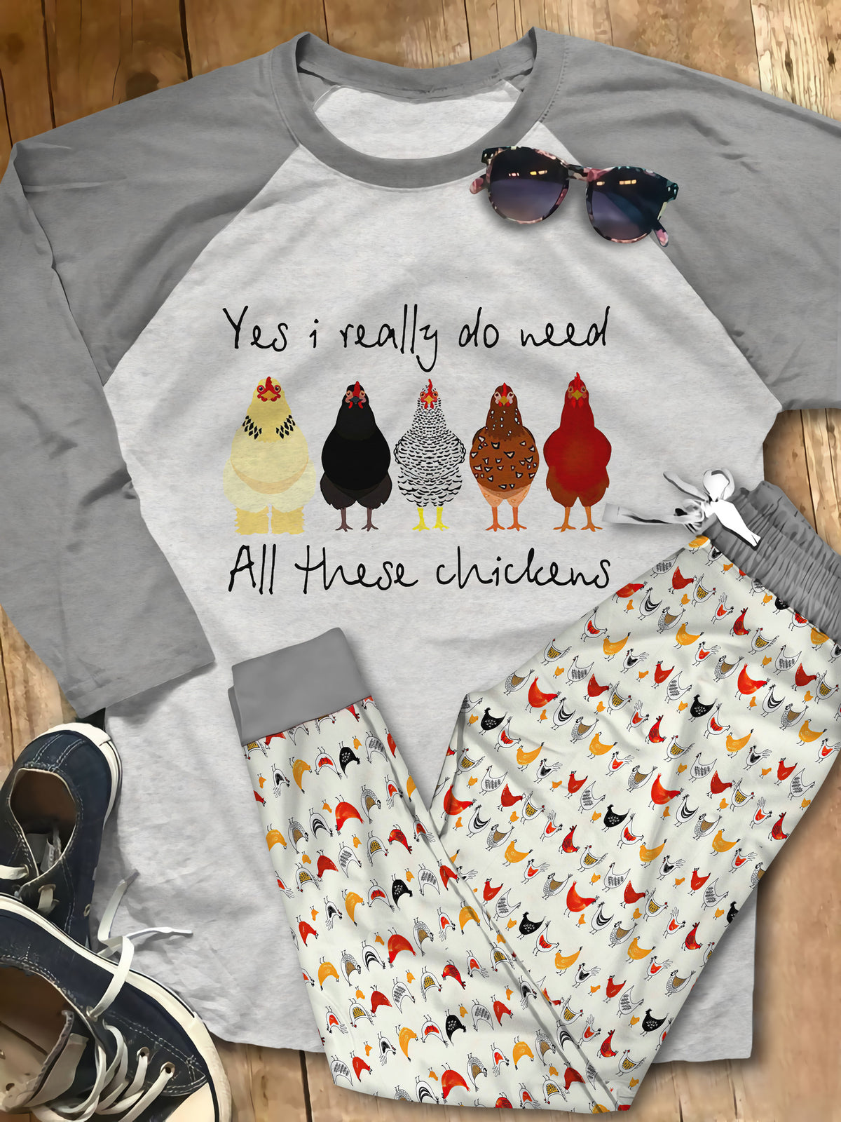 Chicken Set Need Chicken Pajama Set |Sleepwear Pjs Sets | Raglan Shirt Pants Set
