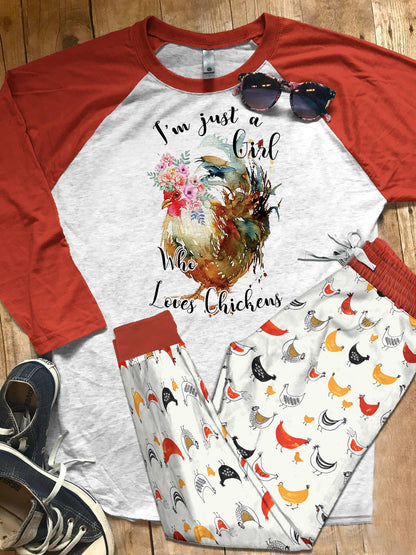 Chicken Red Good Quality Pajama Set |Sleepwear Pjs Sets | Raglan Shirt Pants Set