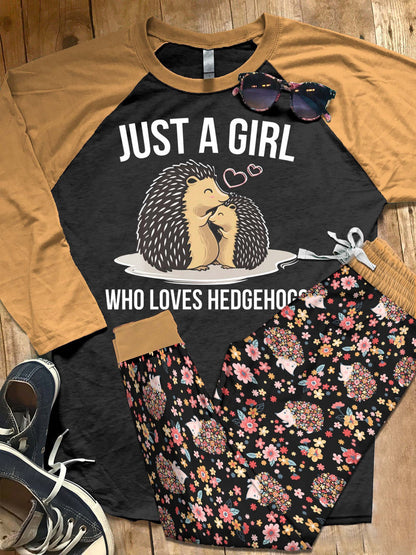 Hedgehog Set Just A Girl Who Loves Hedgehogs Pajama Set |Sleepwear Pjs Sets | Raglan Shirt Pants Set