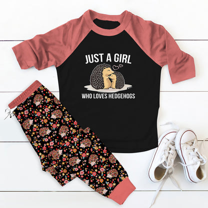 Hedgehog Set Just A Girl Who Loves Hedgehogs Pajama Set |Sleepwear Pjs Sets | Raglan Shirt Pants Set