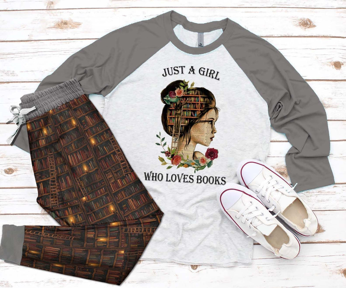 Reading A Who Loves Books Grey High Quality Pajama Set |Sleepwear Pjs Sets | Raglan Shirt Pants Set