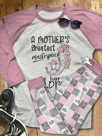 Elephant Set Greatest Masterpiece Pajama Set |Sleepwear Pjs Sets | Raglan Shirt Pants Set
