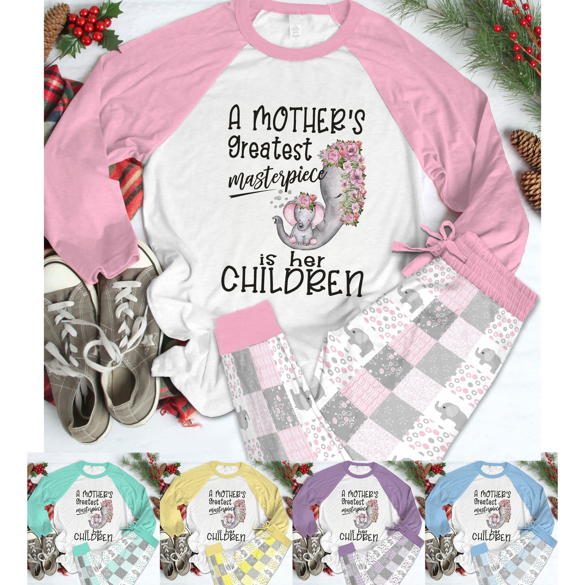 Elephant Set Greatest Masterpiece Pajama Set |Sleepwear Pjs Sets | Raglan Shirt Pants Set