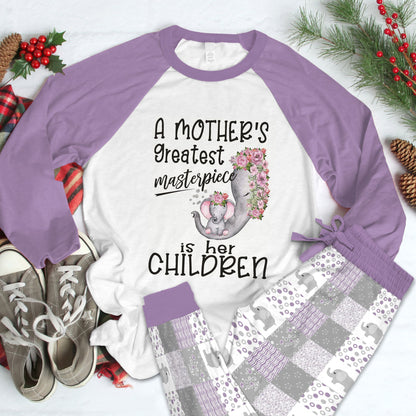 Elephant Set Greatest Masterpiece Pajama Set |Sleepwear Pjs Sets | Raglan Shirt Pants Set