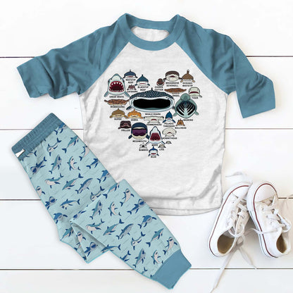 Shark Lovers Pajama Set |Sleepwear Pjs Sets | Raglan Shirt Pants Set