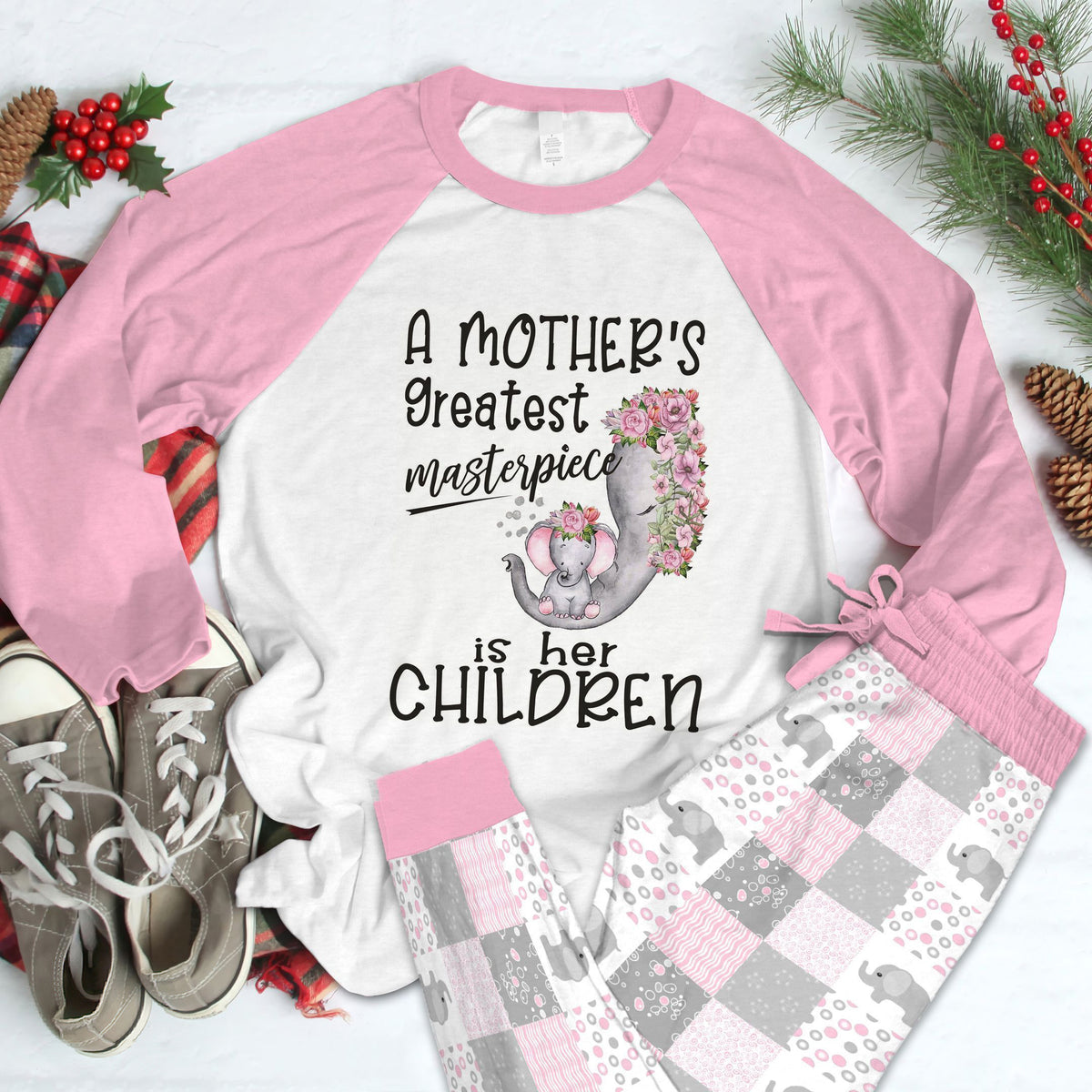 Elephant Set Greatest Masterpiece Pajama Set |Sleepwear Pjs Sets | Raglan Shirt Pants Set