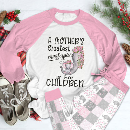 Elephant Set Greatest Masterpiece Pajama Set |Sleepwear Pjs Sets | Raglan Shirt Pants Set