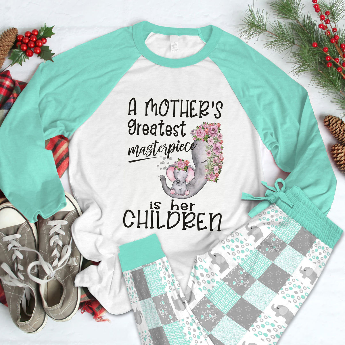 Elephant Set Greatest Masterpiece Pajama Set |Sleepwear Pjs Sets | Raglan Shirt Pants Set