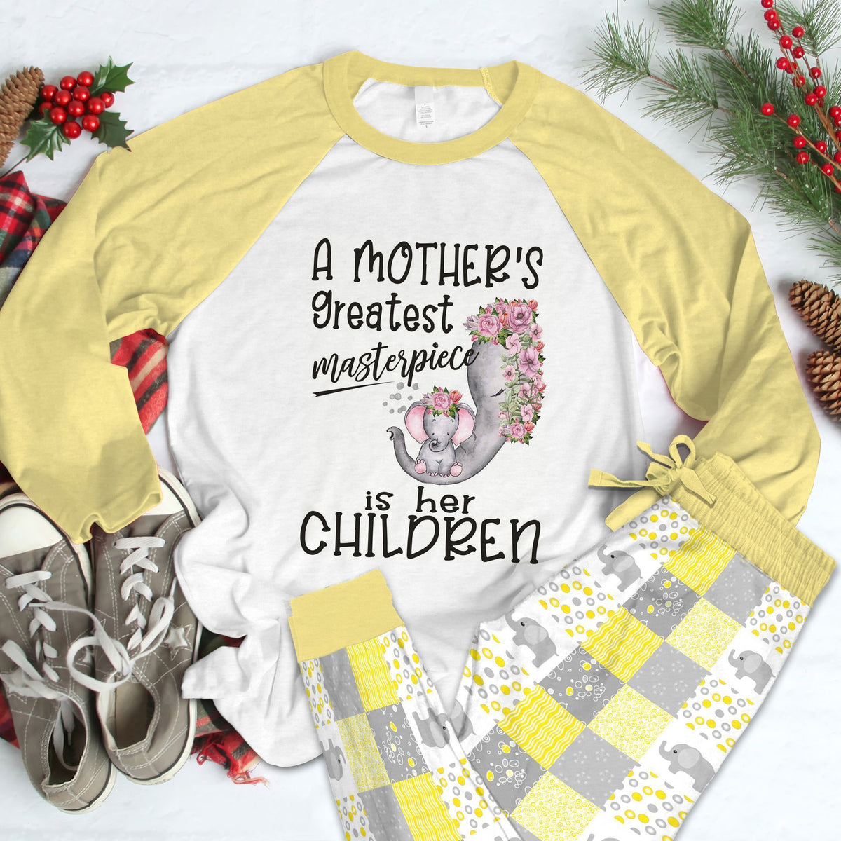 Elephant Set Greatest Masterpiece Pajama Set |Sleepwear Pjs Sets | Raglan Shirt Pants Set