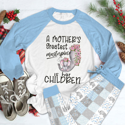 Elephant Set Greatest Masterpiece Pajama Set |Sleepwear Pjs Sets | Raglan Shirt Pants Set