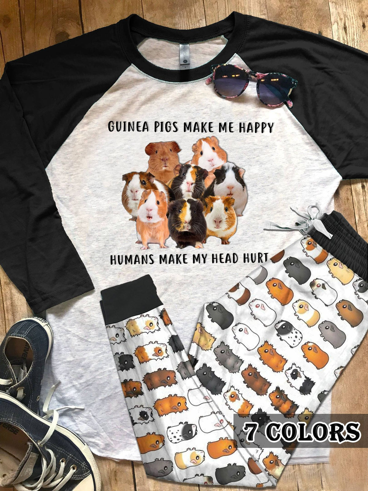 Guinea Pig Guinea Pigs Make Me Happy Colors Pajama Set |Sleepwear Pjs Sets | Raglan Shirt Pants Set
