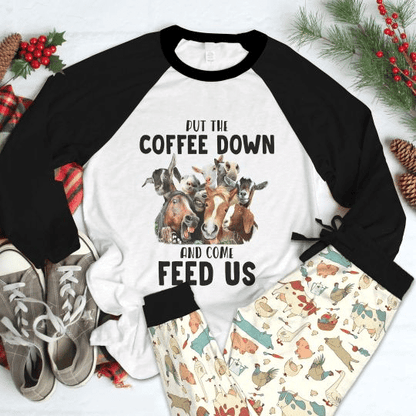 Farm Plenty Of Animals Black Good Pajama Set |Sleepwear Pjs Sets | Raglan Shirt Pants Set