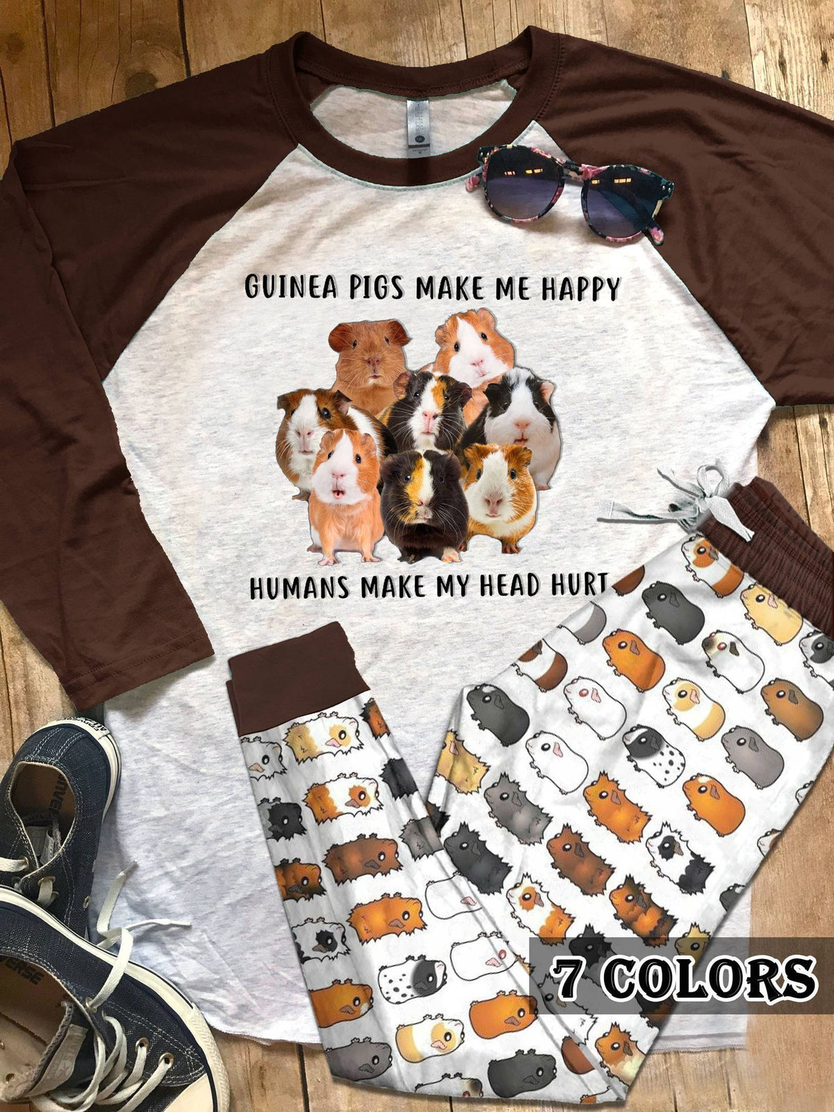 Guinea Pig Guinea Pigs Make Me Happy Colors Pajama Set |Sleepwear Pjs Sets | Raglan Shirt Pants Set