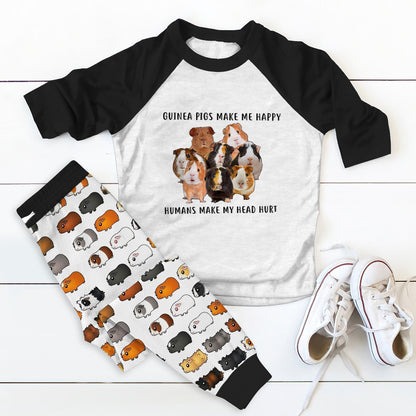 Guinea Pig Guinea Pigs Make Me Happy Colors Pajama Set |Sleepwear Pjs Sets | Raglan Shirt Pants Set