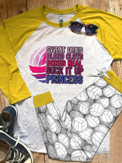 Volleyball Colors Volleyball Lovers Yellow Unique Pajama Set |Sleepwear Pjs Sets | Raglan Shirt Pants Set