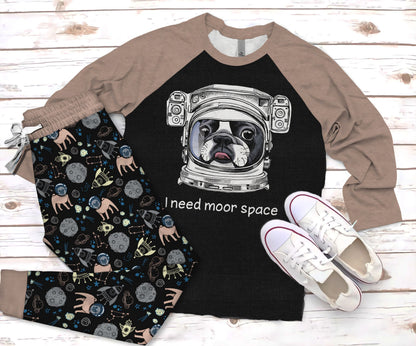 French Bulldog More Space Cream Awesome Pajama Set |Sleepwear Pjs Sets | Raglan Shirt Pants Set