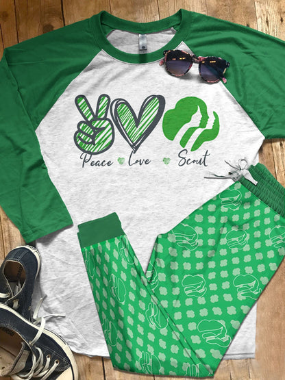 Scout Peace Love Scout Pajama Set |Sleepwear Pjs Sets | Raglan Shirt Pants Set