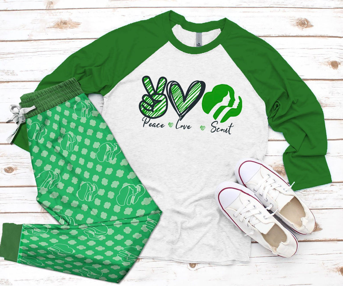 Scout Peace Love Scout Pajama Set |Sleepwear Pjs Sets | Raglan Shirt Pants Set