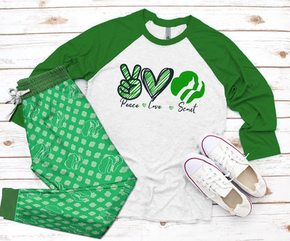Scout Peace Love Scout Pajama Set |Sleepwear Pjs Sets | Raglan Shirt Pants Set