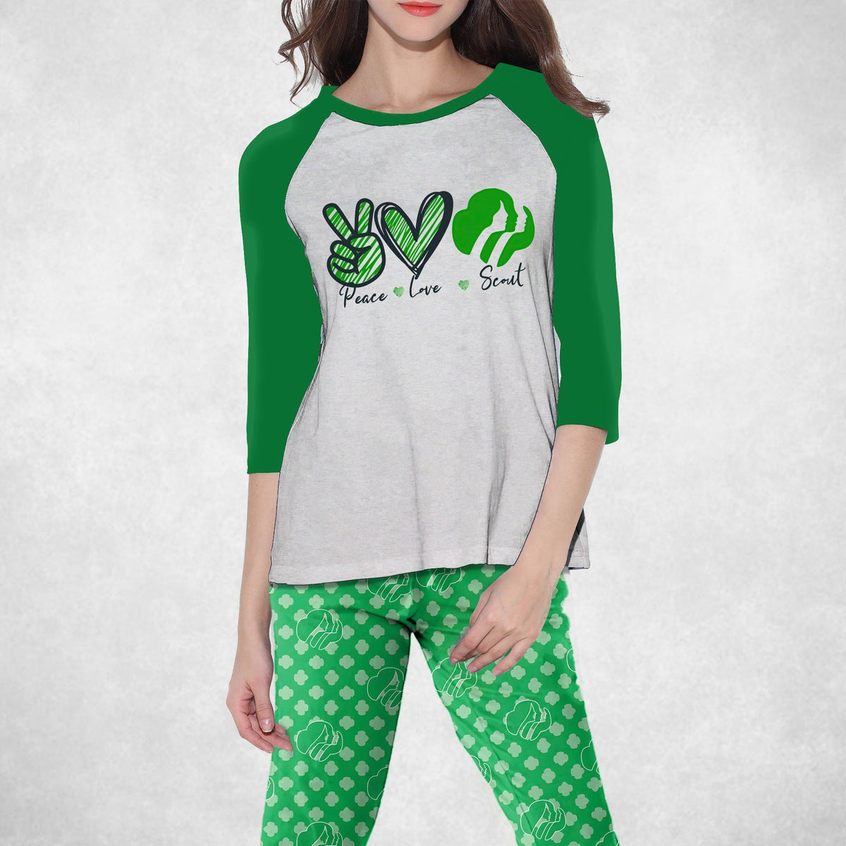 Scout Peace Love Scout Pajama Set |Sleepwear Pjs Sets | Raglan Shirt Pants Set