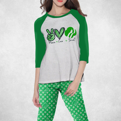 Scout Peace Love Scout Pajama Set |Sleepwear Pjs Sets | Raglan Shirt Pants Set