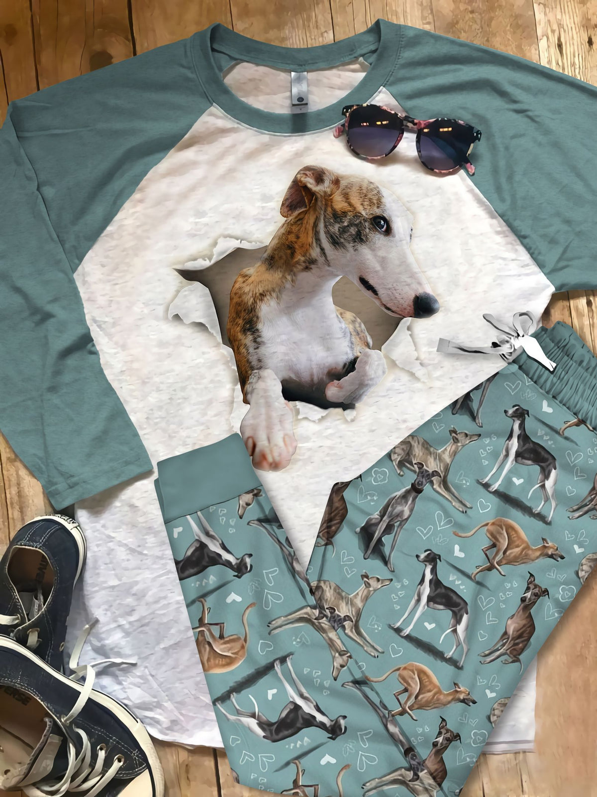 Whippet Crack Pajama Set |Sleepwear Pjs Sets | Raglan Shirt Pants Set
