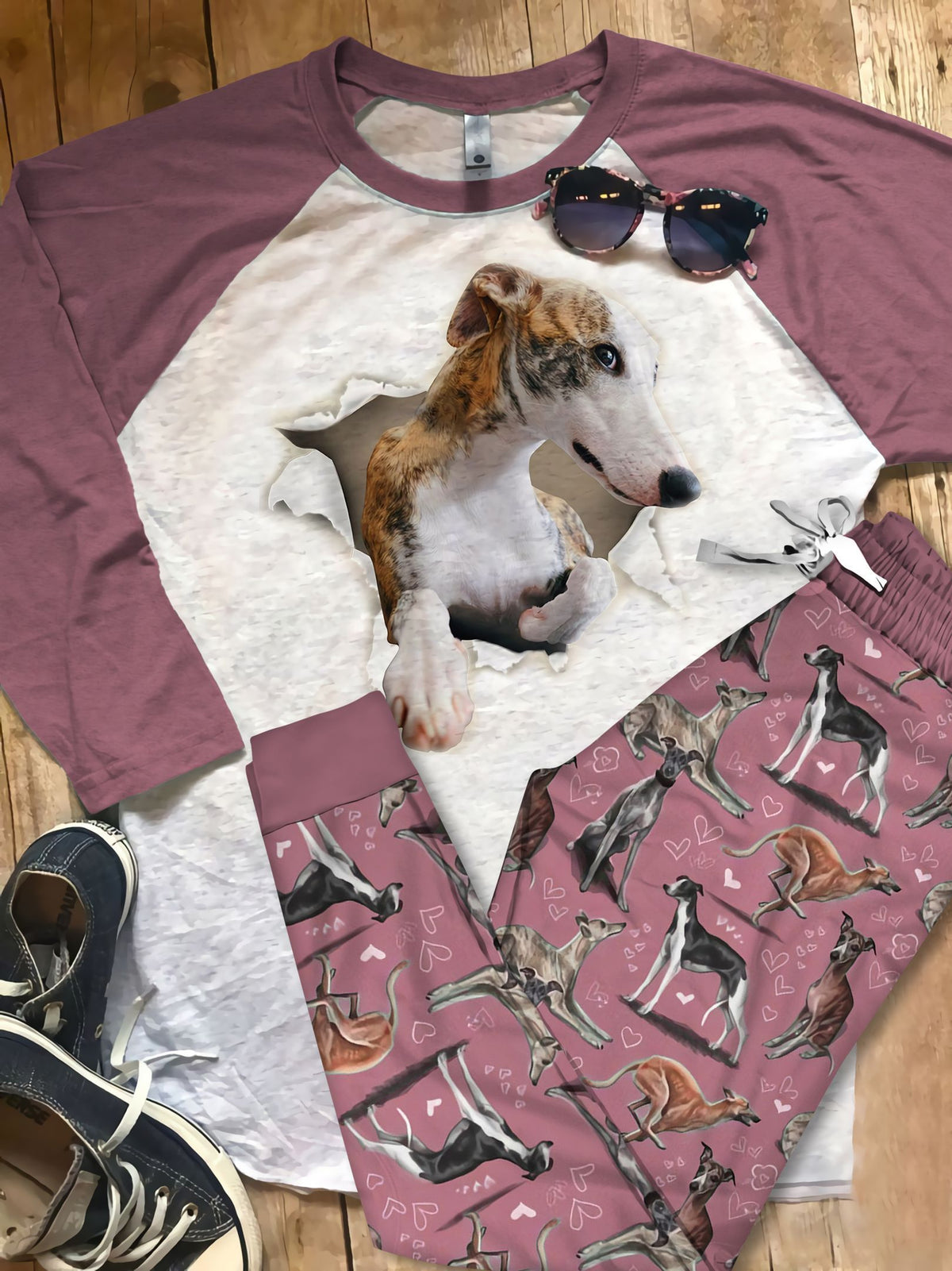 Whippet Crack Pajama Set |Sleepwear Pjs Sets | Raglan Shirt Pants Set