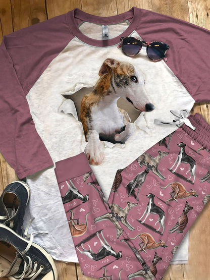 Whippet Crack Pajama Set |Sleepwear Pjs Sets | Raglan Shirt Pants Set