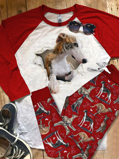 Whippet Crack Pajama Set |Sleepwear Pjs Sets | Raglan Shirt Pants Set