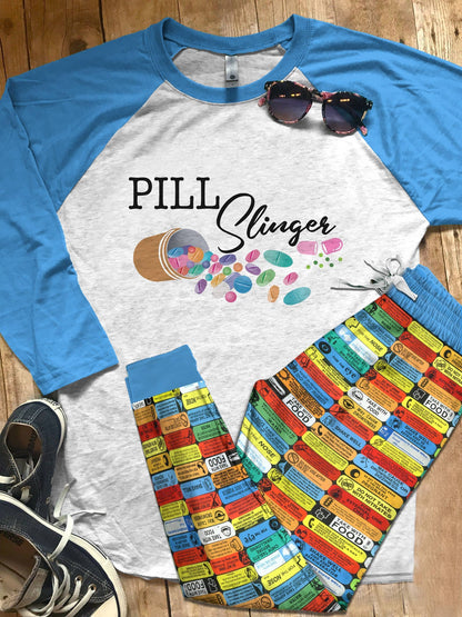 Pharmacy Set Pill Slinger Pajama Set |Sleepwear Pjs Sets | Raglan Shirt Pants Set