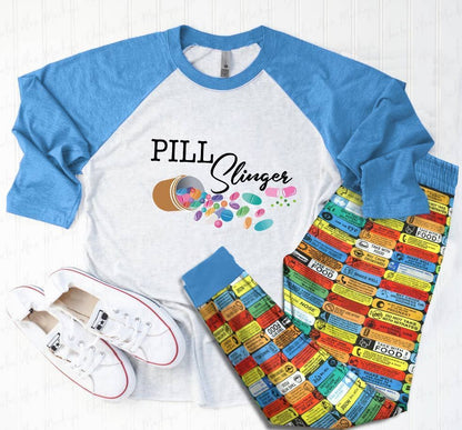 Pharmacy Set Pill Slinger Pajama Set |Sleepwear Pjs Sets | Raglan Shirt Pants Set