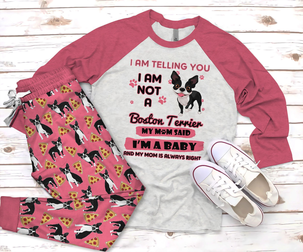 Boston Terrier I Am Telling You Pajama Set |Sleepwear Pjs Sets | Raglan Shirt Pants Set