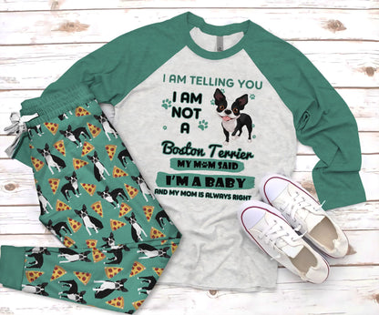 Boston Terrier I Am Telling You Pajama Set |Sleepwear Pjs Sets | Raglan Shirt Pants Set