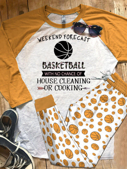Basketball Weekend Forecast Pajama Set |Sleepwear Pjs Sets | Raglan Shirt Pants Set