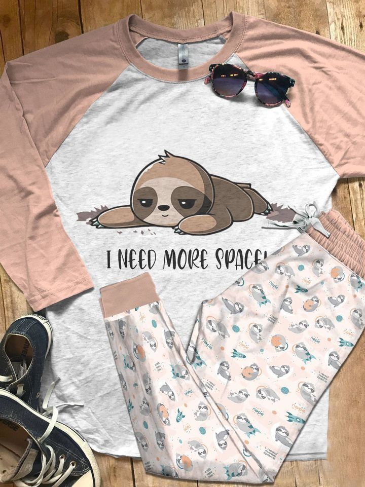 Sloth More Space Pink Unique Pajama Set |Sleepwear Pjs Sets | Raglan Shirt Pants Set