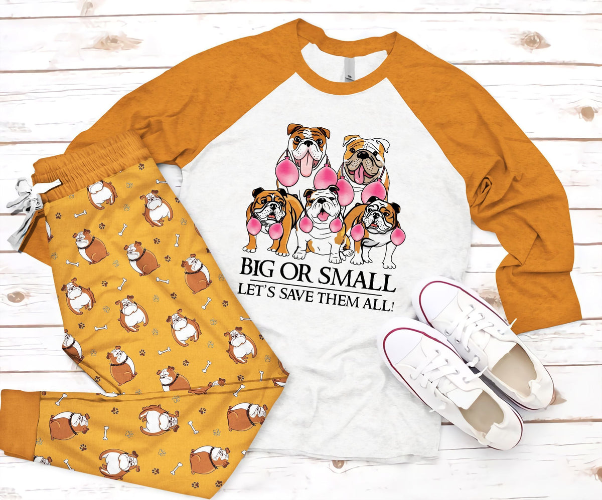 Bulldog Scare Pajama Set |Sleepwear Pjs Sets | Raglan Shirt Pants Set