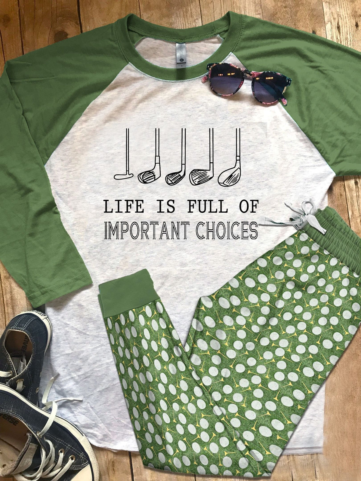 Golf Life Is Full Of Important Choices Pajama Set |Sleepwear Pjs Sets | Raglan Shirt Pants Set