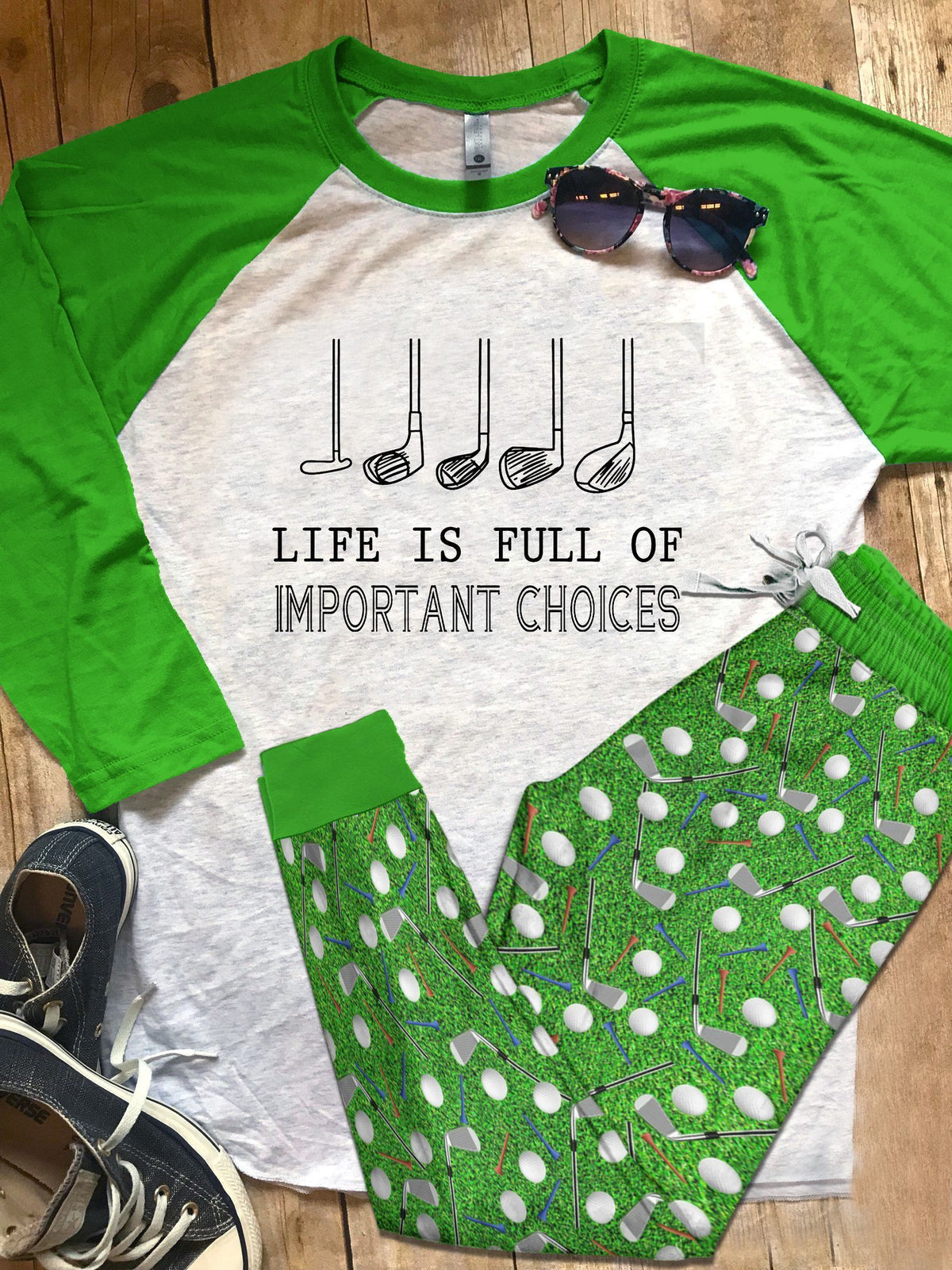 Golf Life Is Full Of Important Choices Pajama Set |Sleepwear Pjs Sets | Raglan Shirt Pants Set