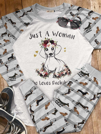 Dachshund Set Just Loves Dachshunds Pajama Set |Sleepwear Pjs Sets | Raglan Shirt Pants Set