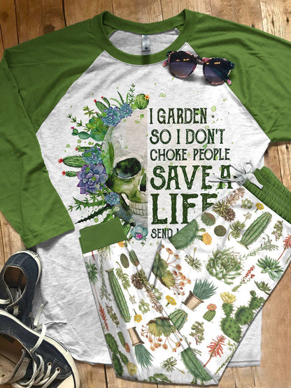 Gardening I Garden So I Don'T Choke People Pajama Set |Sleepwear Pjs Sets | Raglan Shirt Pants Set