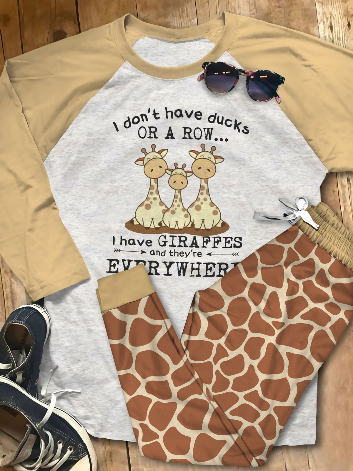 Giraffe Twinkle Pajama Set |Sleepwear Pjs Sets | Raglan Shirt Pants Set