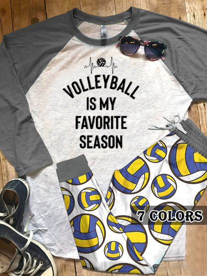 Volleyball Favorite Season Colors Pajama Set |Sleepwear Pjs Sets | Raglan Shirt Pants Set